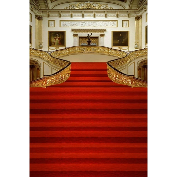 ABPHOTO Polyester Interior Stairs Red Carpet Royal Palace Room White Hall  Wedding Scene 5x7ft Mural Studio Photography Backdrops 
