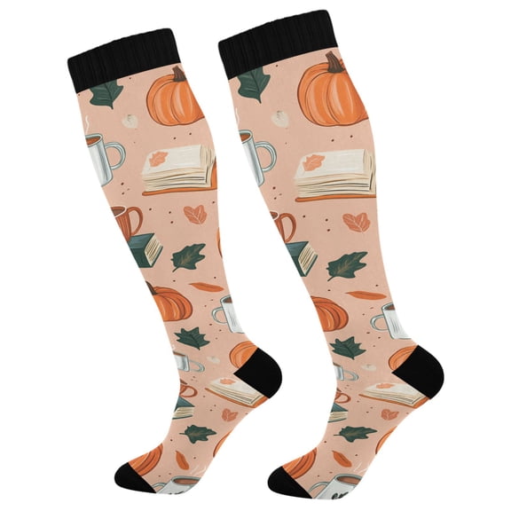 FORMRS Womens Knee High Socks Casual Long Thick Travel Daily Wear, 1 Pair, Pink Fall Coffee