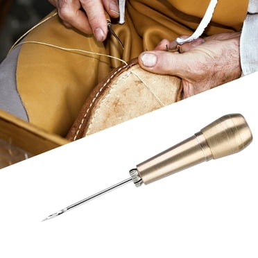 Gupbes 3 Needles Vintage Copper Handle Sewing Awl with Crochet Hand Stitcher Shoe Repair Tool for Leather Canvas Bag Heavy Fabric