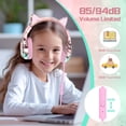 thumbnail image 3 of QearFun Kids Cat Ear Headphones with Cord for Girls with Mic, 85/94dB Safe Volume Limiter, Share Port, Foldable Sparkly Wired Headset for School, Travel, Tablet - Pink, 3 of 7