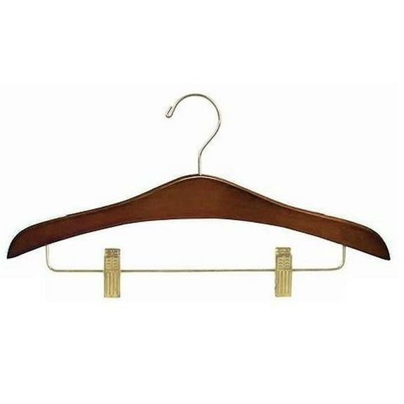 Decorative Wooden Suit Hanger w/Clips (Walnut/Brass)