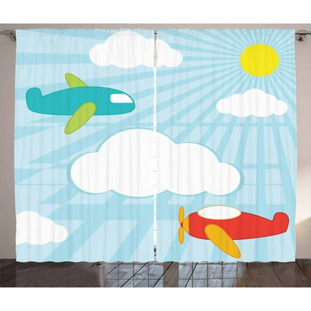 Nursery Airplane Curtains 2 Panels Set Retro Style Kids Cartoon