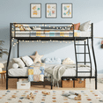 thumbnail image 3 of UHOMEPRO Bunk Bed Twin Over Full, Sturdy Metal Bunk Beds Twin Over Full Size, Heavy Duty Bunk Beds, Bed Frame with Flat Ladder, Metal Support Slat, Safety Guardrail, 78"Lx56"Wx58"H, Black, 3 of 8