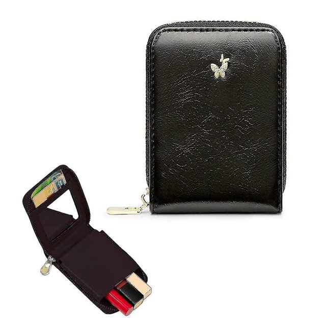 Lipstick Case With Mirror For Purse, Pu Leather Cosmetic Bag Travel Makeup Mini Bag Lipstick Holder Black