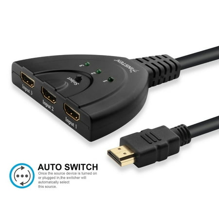 Insten 3-Port HDMI Switch Intelligent Auto Switcher 3x1 (3 Input x 1 Output) Support 4K Full HD 3D 1080P for HDTV TV PS3 PS4 Xbox 360 One Blu-Ray DVD Player Laptop Tablet Black