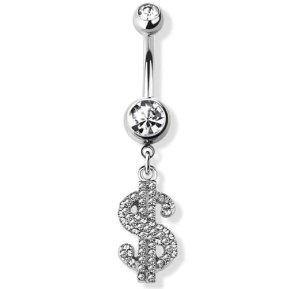 Body Accentz Belly Button Ring Navel Paved dollar sign dangling