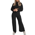 thumbnail image 2 of Qiylii Women Polar Fleece Clothes Set,Solid Color Crop Tops+ Long Pants, 2 of 9