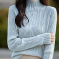 thumbnail image 5 of Zedker Sweaters for Women Turtleneck Ribbed Cute Warm Knitted Sweater Tops,Plus Size Light Blue XXL, 5 of 5