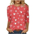 thumbnail image 2 of Gamivast Women Valentines Day Tops Plus Size Loose Casual Love Heart Print 3/4 Sleeve Trendy Blouse Holiday Crew Neck Tunic Shirts Valentines Blouse, 2 of 5