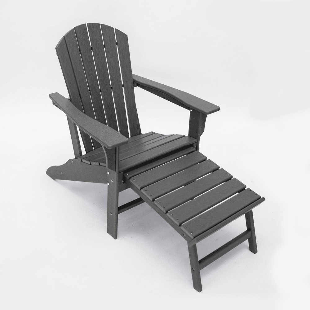 Hampton Gray Outdoor Patio Adirondack Chair with Hideaway Ottoman - Walmart.com - Walmart.com