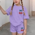 thumbnail image 4 of Spazoro Toddler Girls 2PC Outfit Set, Cherry Print Casual Short Sleeve T-Shirt & Shorts Summer Clothes Set for Kids Purple Size 7-8, 4 of 6