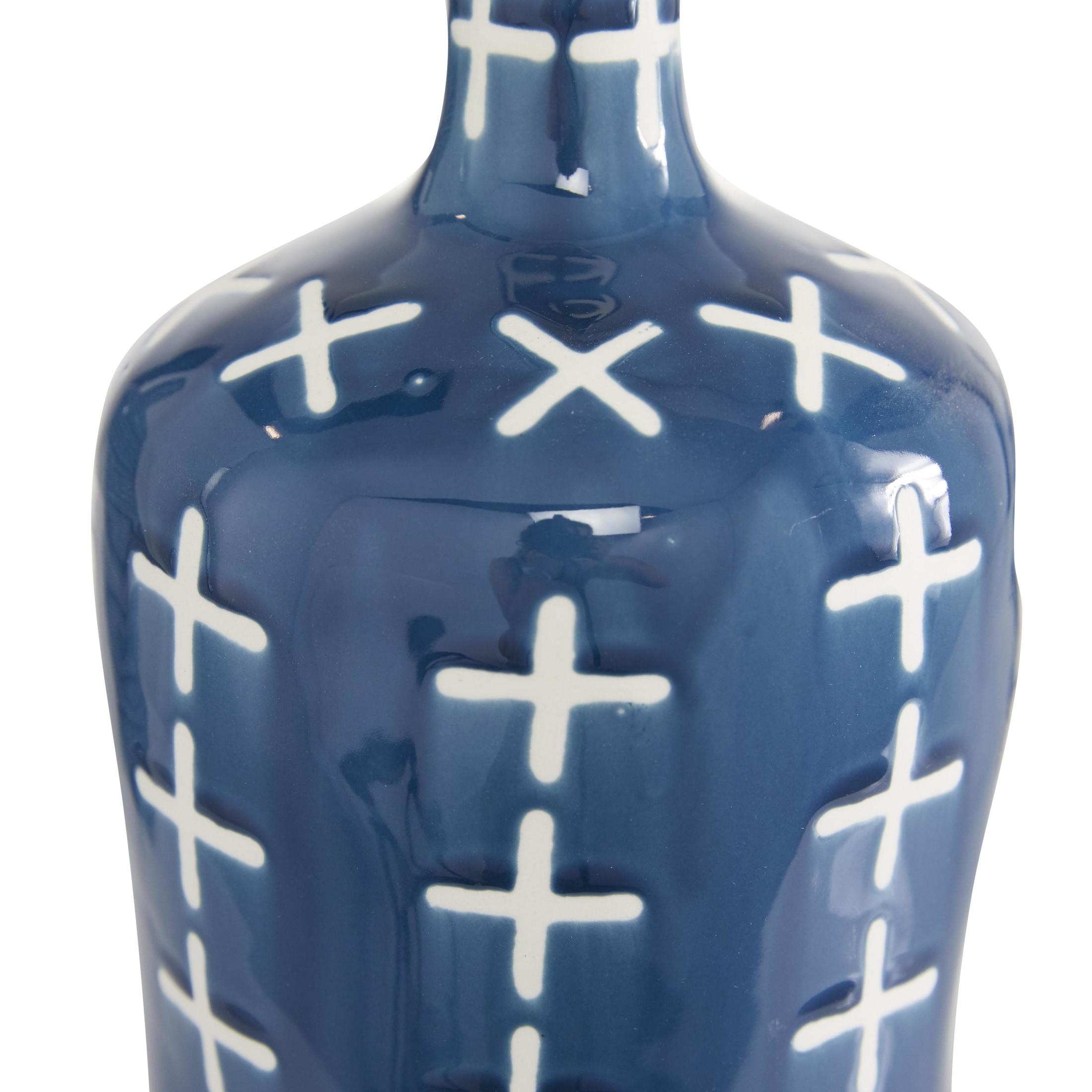 DecMode 12", 15", 19"H Blue Ceramic Vase with Varying Patterns, Set of 3