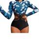 thumbnail image 1 of Augper Women Long Sleeve Sexy With Chest Pad without Underwire Print Deep V Swimming Trunks Swimsuit, 1 of 6