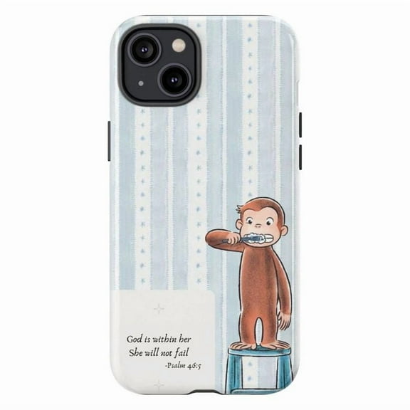 Curious Monkey Bible Verse Phone Case, Toothbrush Psalm 46:5 Quote Blue Stripe Cover for iPhone 17 16 15 14 13 12 11 Pro Plus Mini