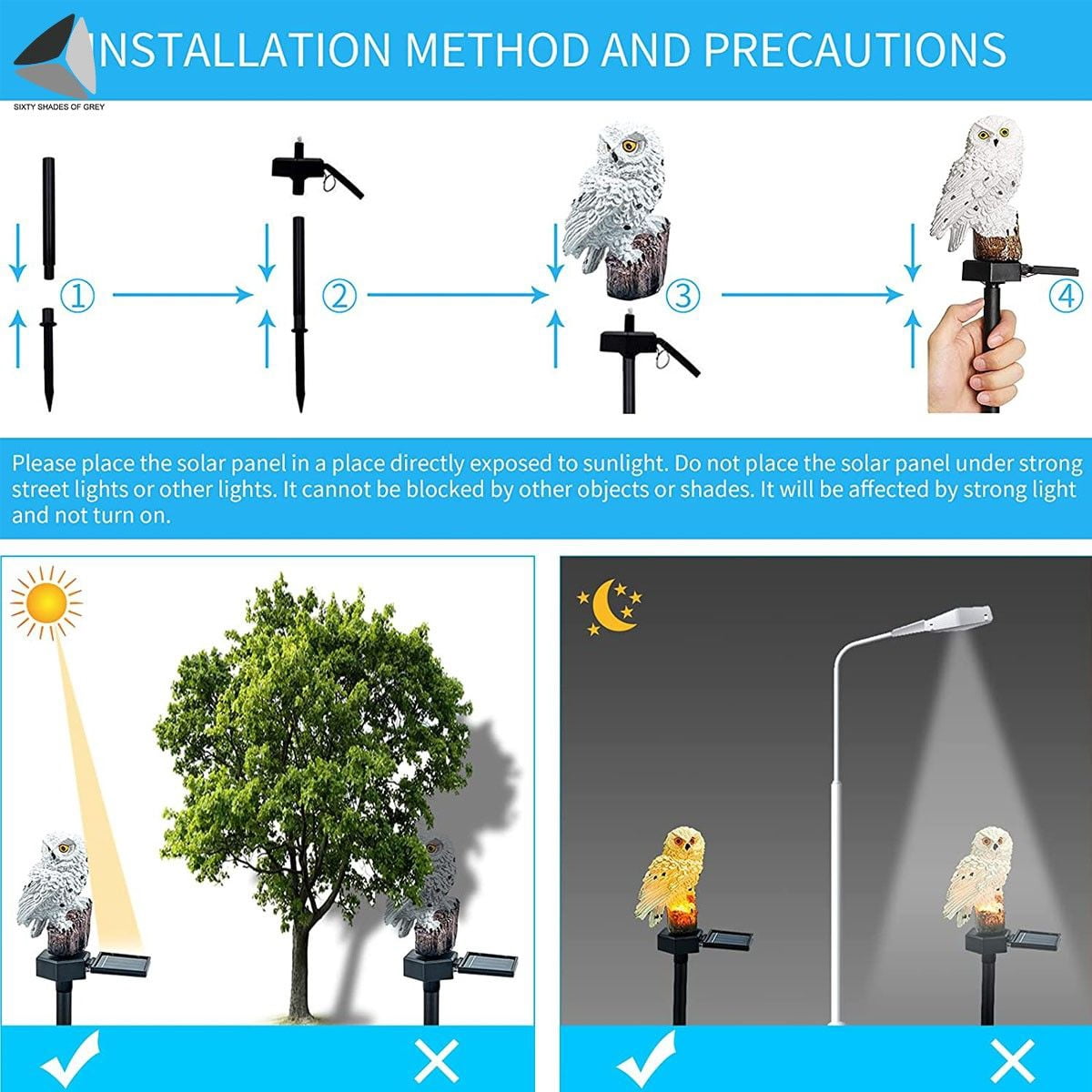 PULLIMORE 4 Packs Owl Solar Power Lights Waterproof Animals Lamp Lawn Nightlight for Garden Yard Path Outdoor Decor