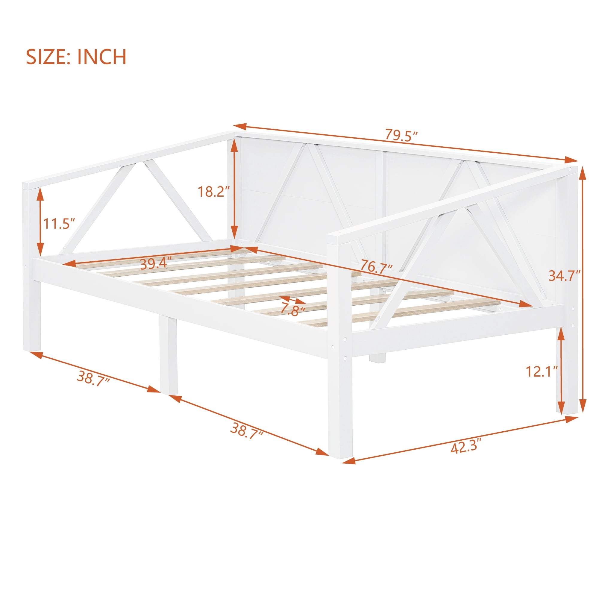 Aukfa Twin Size Bed Frame, Solid Wood Daybed with Slat Support for Kids Boys Girls, White