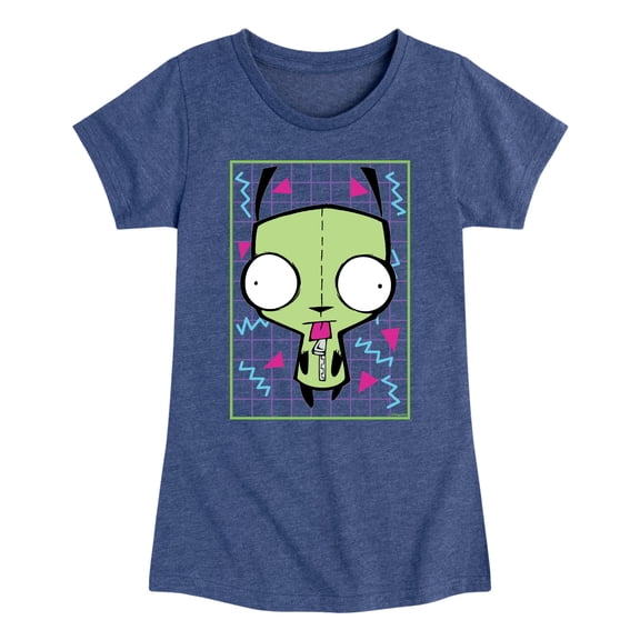 Invader ZIM - GIR Sticking Tongue Out - Retro Style Grid - Toddler And Youth Girls Short Sleeve Graphic T-Shirt