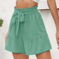 thumbnail image 7 of Sngxgn Womens Shorts Cotton High Elastic Waist Pleated Ruffle Shorts Beach Flowy Casual Shorts(Mint Green,M), 7 of 7