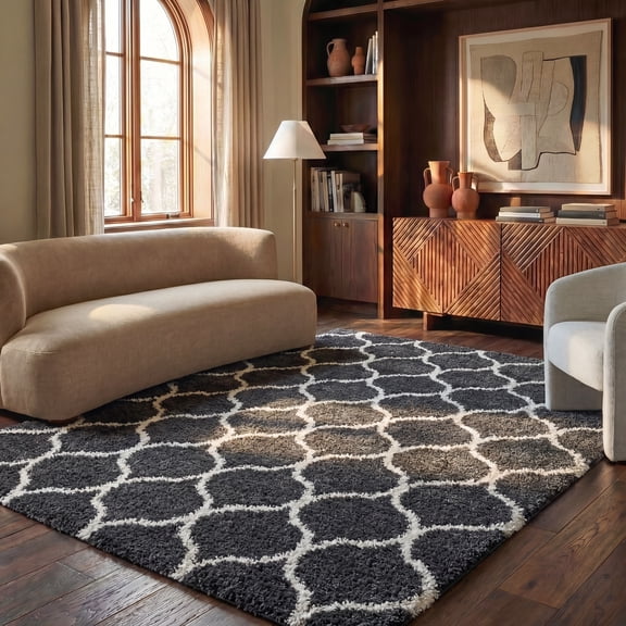 Safavieh Hudson Arline Geometric Shag Area Rug, Dark Gray/Ivory, 2' x 3'