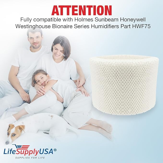 HWF75 Humidifier Filter D Wick Replacement Compatible with Holmes HWF75CS, HM3500, HM3600, Sunbeam SCM3501, SCM3502, Honeywell HCM6009 Cool Mist Humidifiers by LifeSupplyUSA
