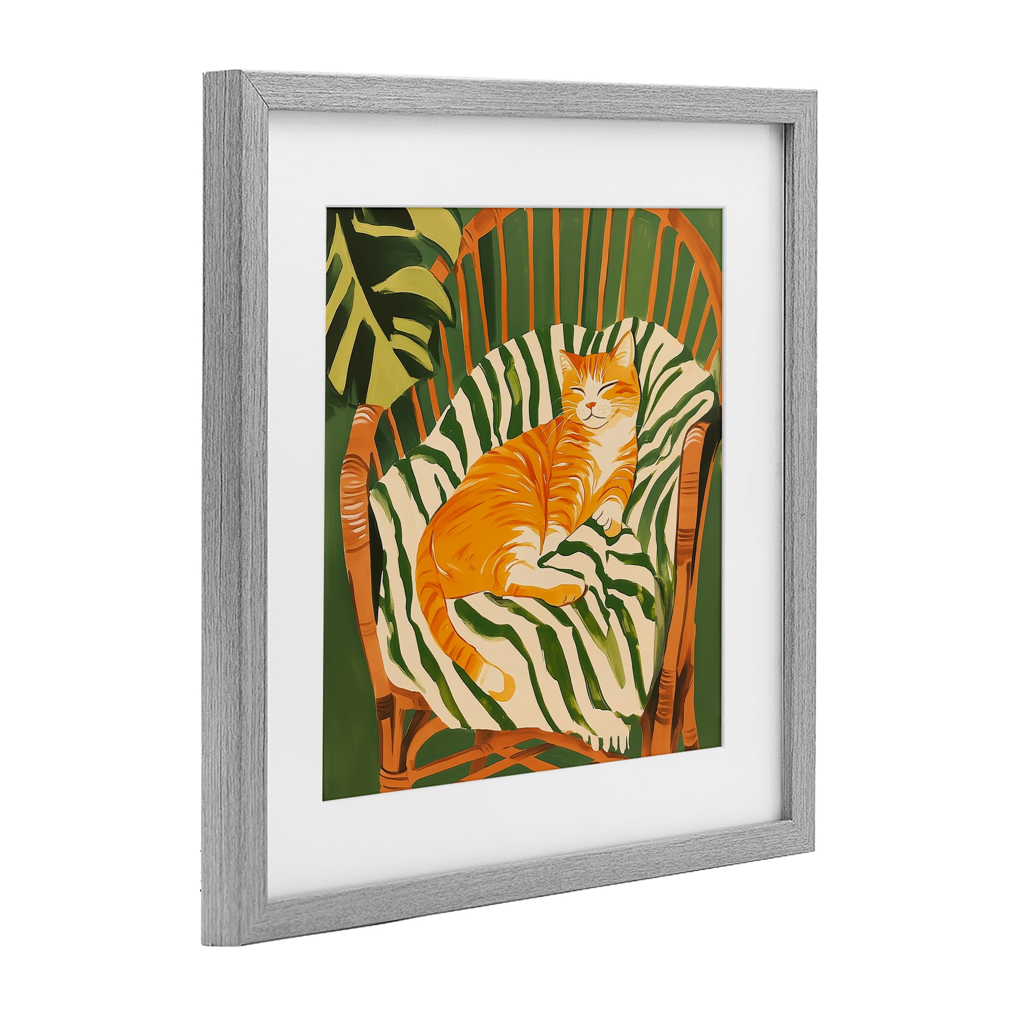 Stupell Industries Orange Cat in Rattan Chair Gray Framed Print Under Glass, design by Walker Noble