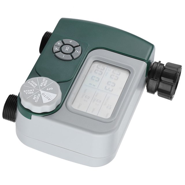 Cergrey Watering Controller,Dual‑Outlet Timer Irrigation System Controller Intelligent Large Display Watering Controller,Irrigation Controller
