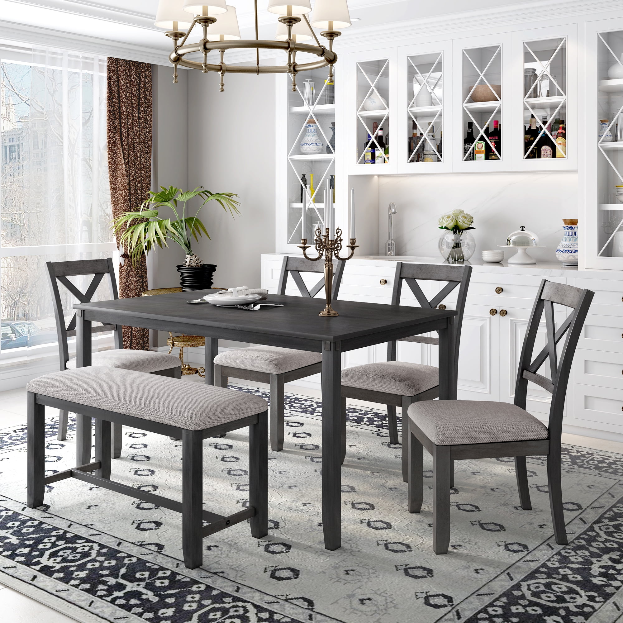 Rustic Style Dining Table Set, Apartment Dining Room Tables And Chairs For 6