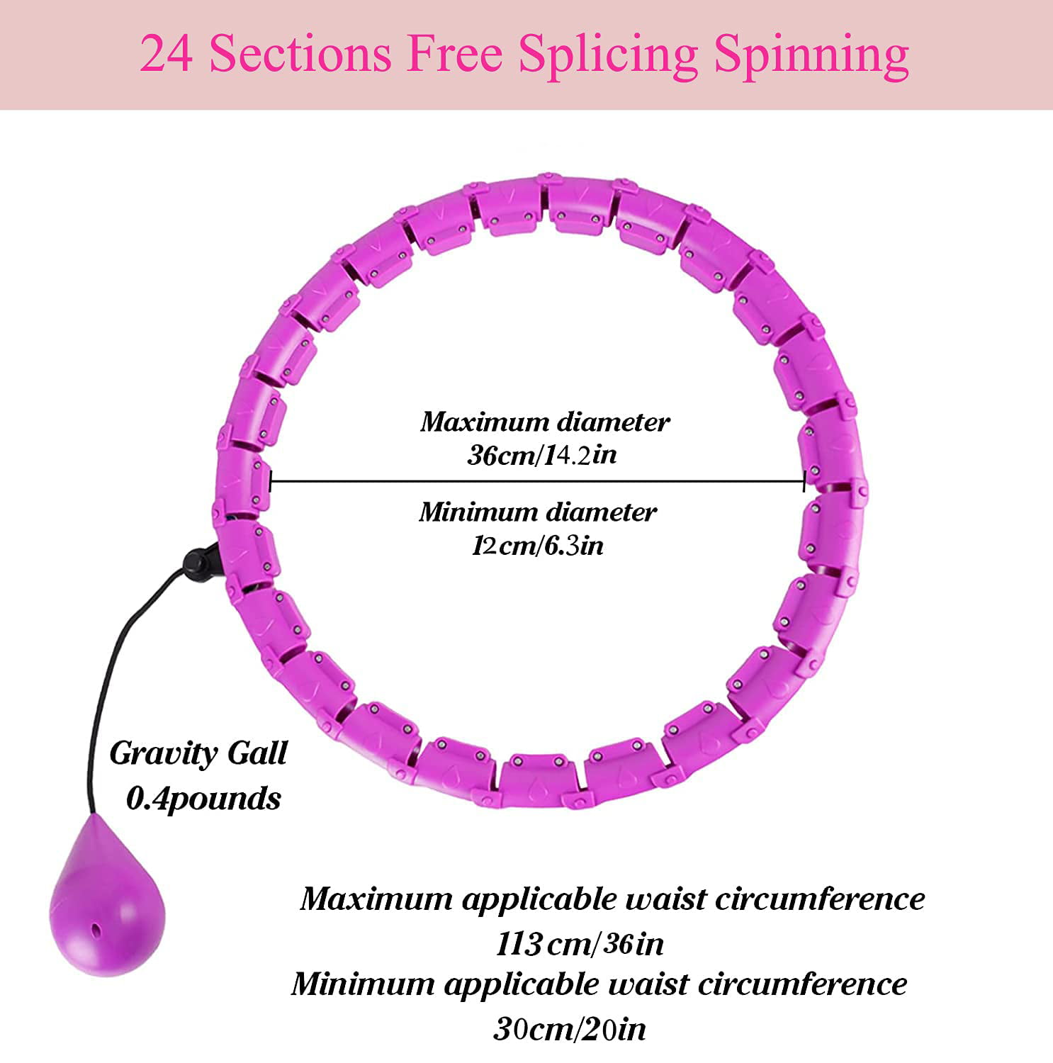 2 in 1 Abdomen Fitness Massage 360° Auto-Spinning 24 Detachable Knots Adjustable Size for Adults and Kids Exercising Weighted Smart Fitness Hoop 