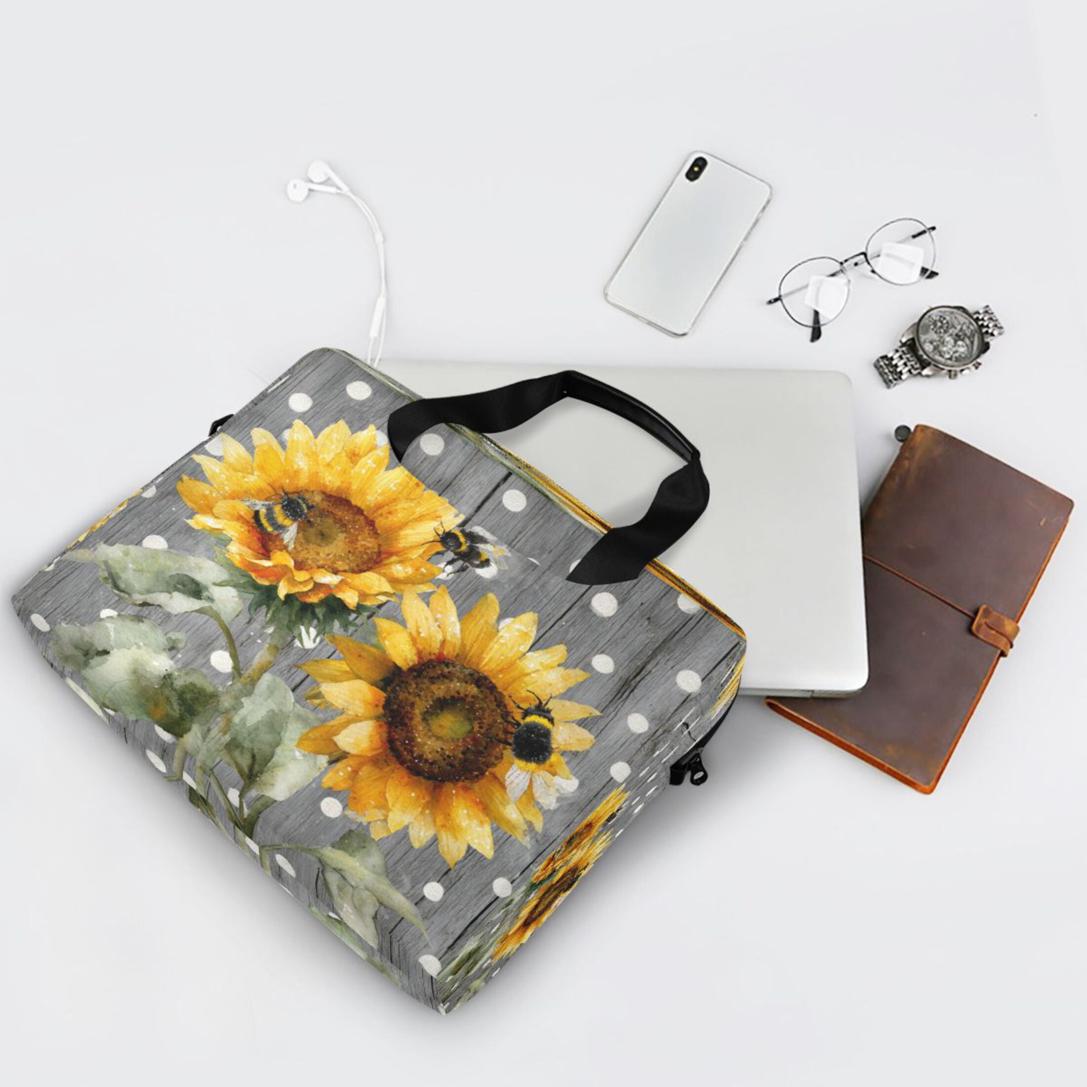 Laptop Bag Laptop Briefcase 15.7 x 3 x 11.8 Inches Laptop Bag Briefcases Laptop Storage Travel Laptop Bag Work Laptop Bag Bee Sunflower