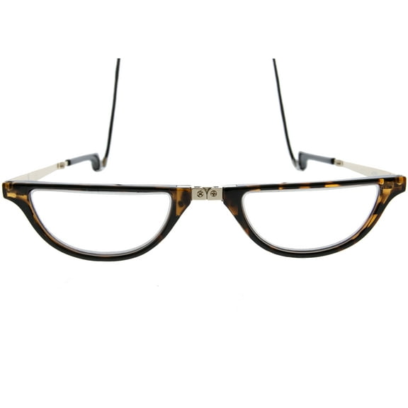 Maria Foldable Round Tortoise Shell Black Cord, Neckglasses Pendant, Reading Glasses, Convenient, Superior Chain, Discreet, Easy Care - 1.5 - Tortoise Shell