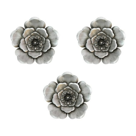 Stratton Home Decor  Silver  Metal Wall  Flowers Set of 3 