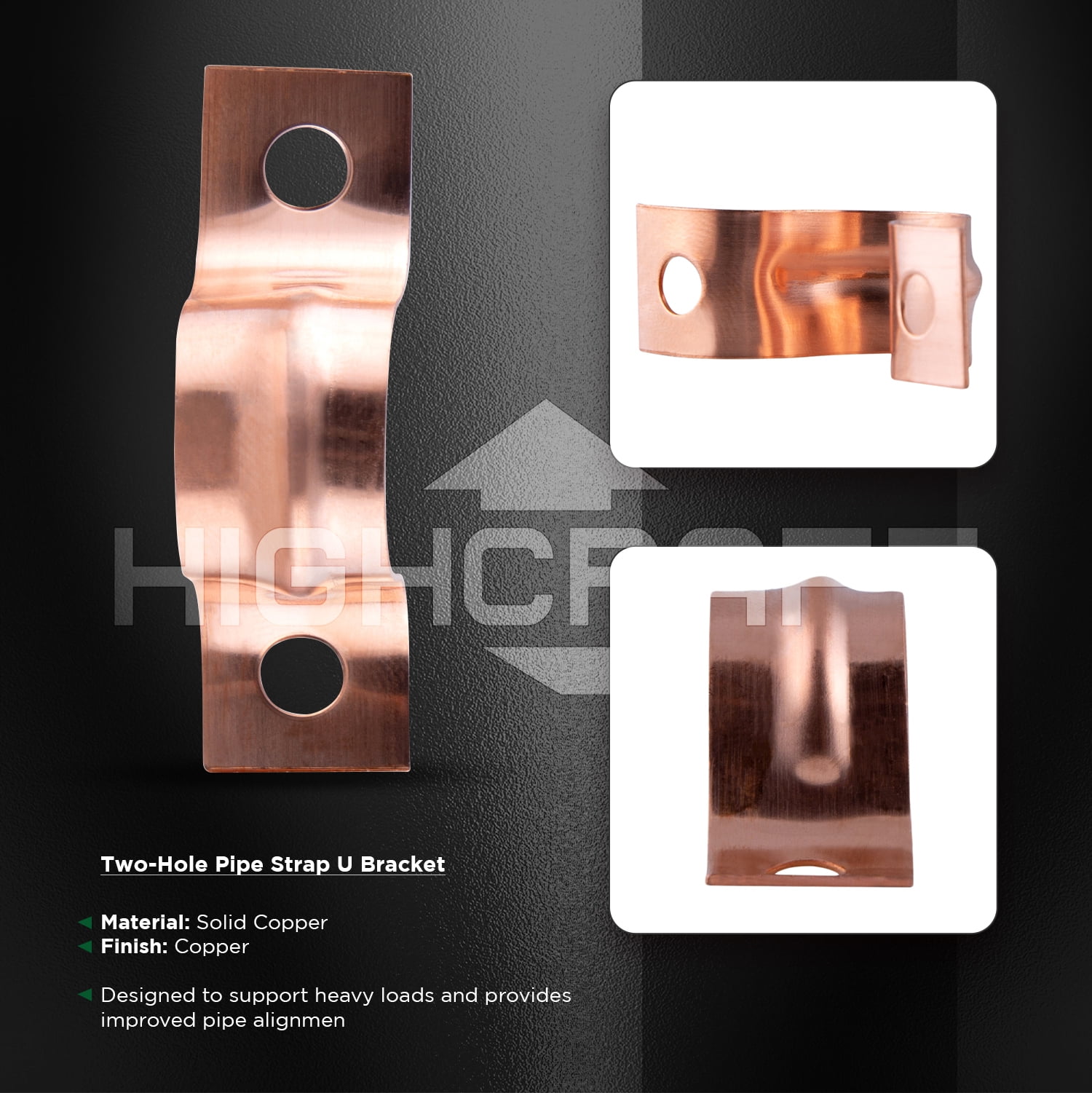 Highcraft 2-Hole Copper Pipe Strap U Bracket 1/2", 100 Pk