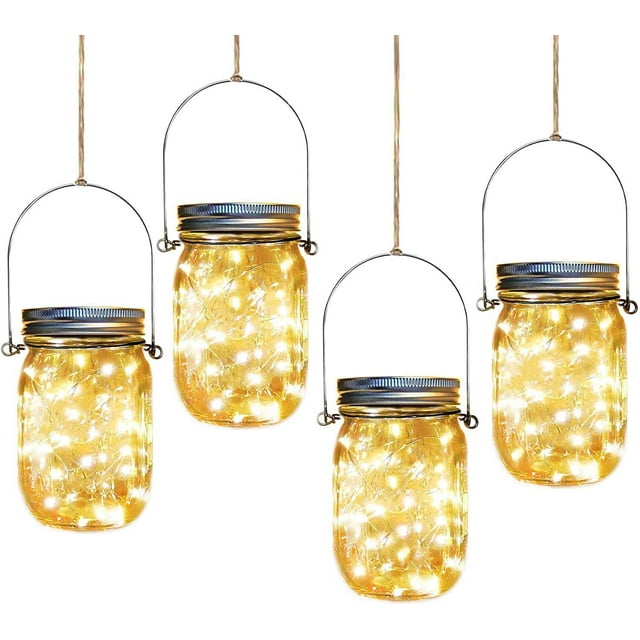 Farol eléctrico Aikeve Solar Mason Jar, paquete de 4 luces LED