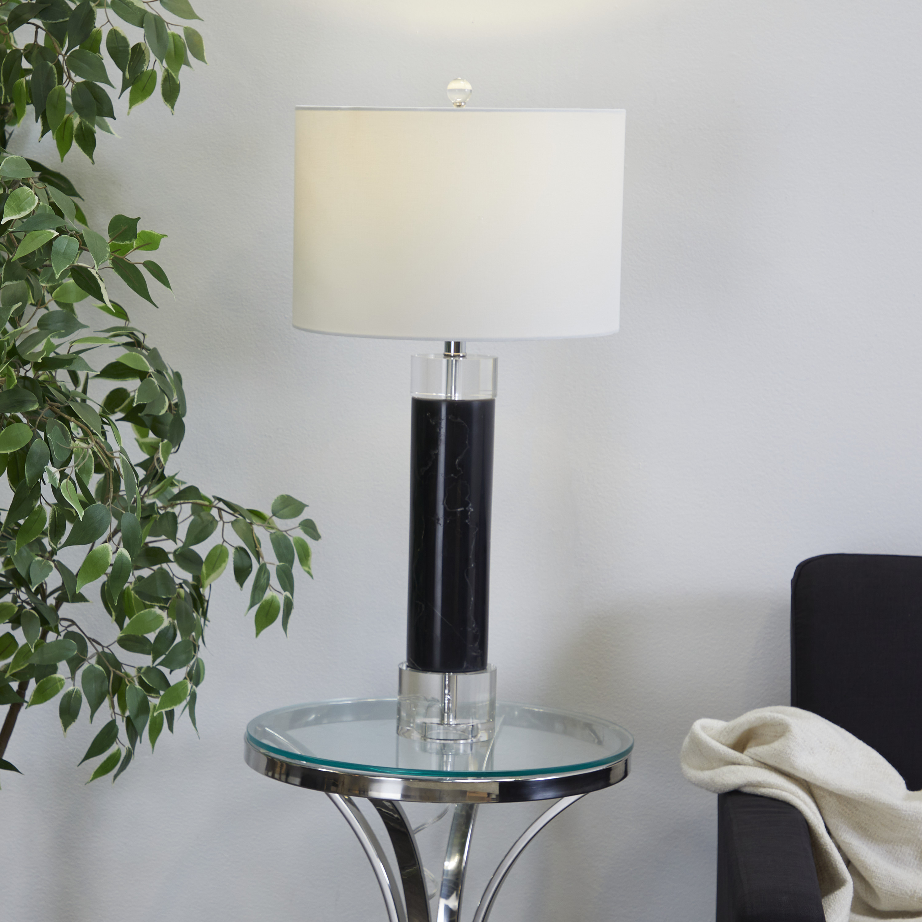 DecMode 29" Slender Stand Black Table Lamp with White Cotton Shade