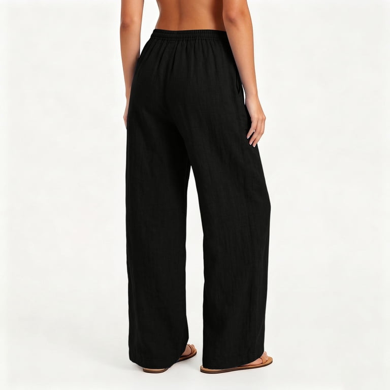 POROPL Women's Cargo Pants, Size L, Black, Wide Leg Drawstring