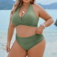 thumbnail image 5 of Arnsht Womens Split Solid Color Tummy Control Bathing Suits Modest High Waisted Bikini Sets Cute Halter 2 Piece Beach Swimsuit 2025 Army Green S, 5 of 6