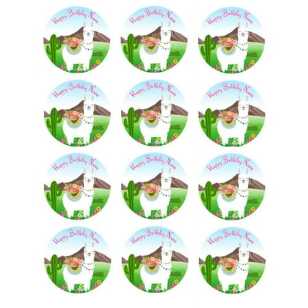 Llama fun 2"/12 pre-cut edible cupcakes toppers image Birthday Party Decoration.