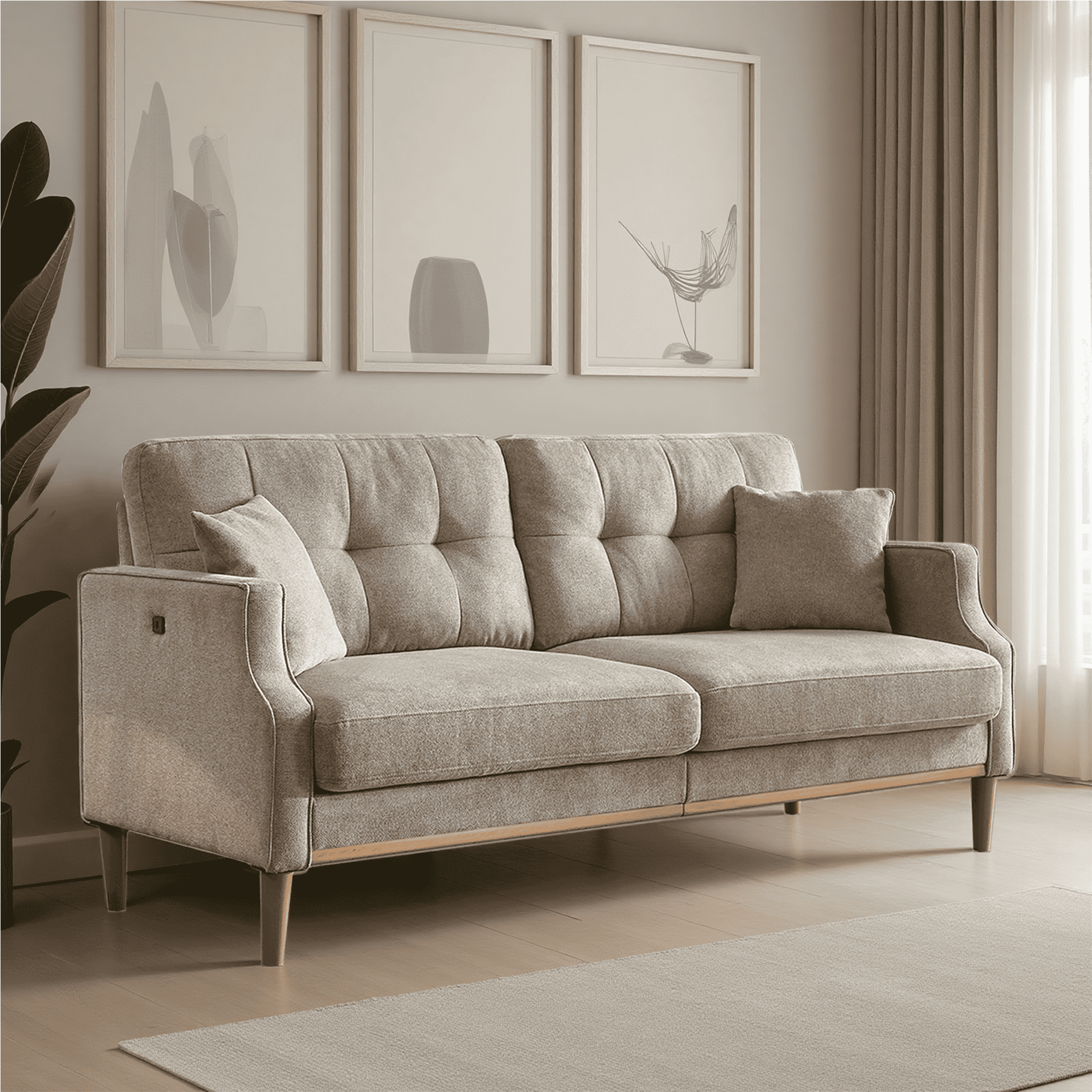 MAYEERTY Living Space sofa 3 seater With Waterproof Fabric , USB Charge port