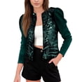 thumbnail image 2 of Womens Green Sequin Jacket Women Long Sleeve Casual Sparkle Cardigan Plus Size Holiday Tops, 2 of 6