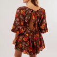 thumbnail image 3 of Robe d'Été Femme avec Manches 3/4 et Col en V Profond à Imprimé Floral, 3 of 5