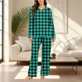 thumbnail image 6 of vdgthytj Pajamas for Women Sleepwear 2 Piece Pjs Plaid V Neck Long Sleeve Top Pants Set Nightwear Plus Size, 6 of 7