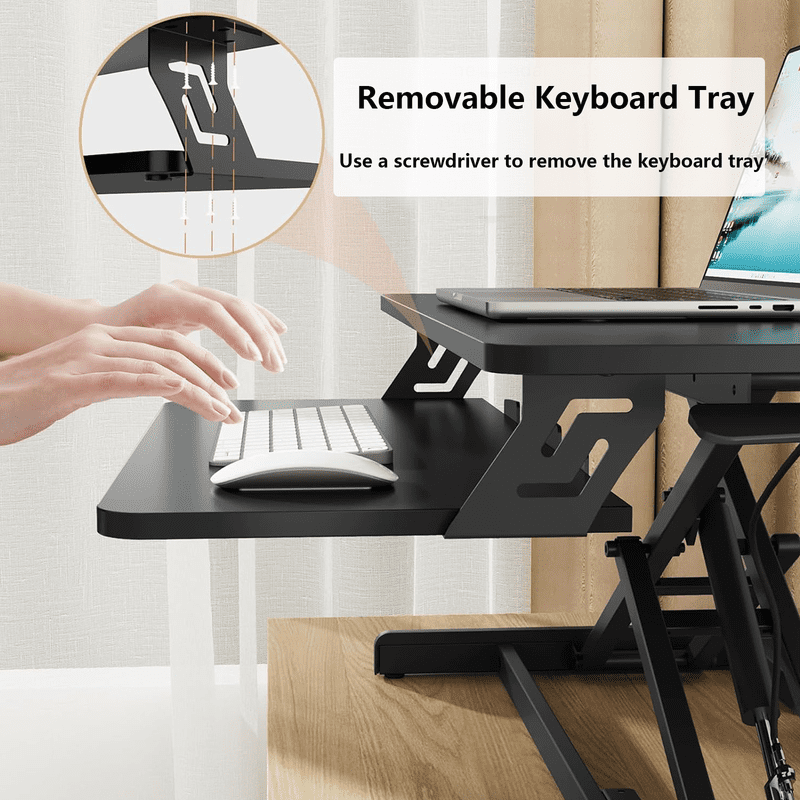 32" Standing Desk Converter with Removeable Keyboard Tray, Height Adjustable Stand Up Desk Riser, Sit to Stand Desk Risers for Dual Monitor and Laptop, 44LBS Weight Capacity, Black