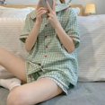 thumbnail image 3 of CAIYIER-Conjunto de Pijama de Rejilla Verde para Mujer, Ropa de Dormir Informal Suave, Estilo Coreano, Chic, Japonés, Verano, 3 of 3