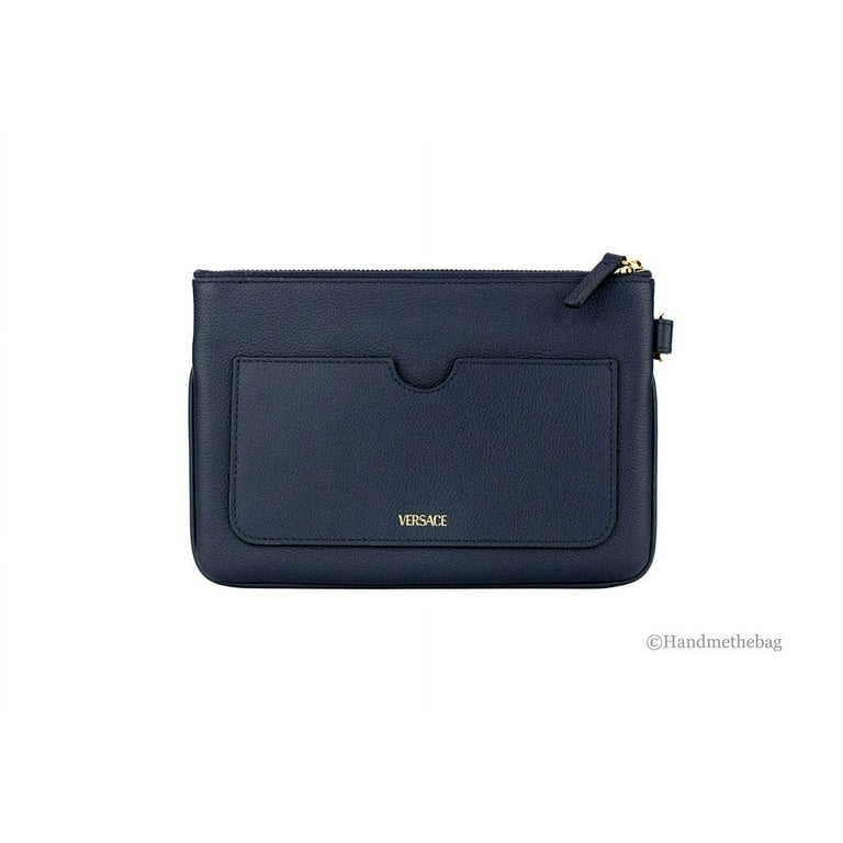 Versace Small Navy Pebbled Leather Wristlet Clutch Pouch - Walmart.com