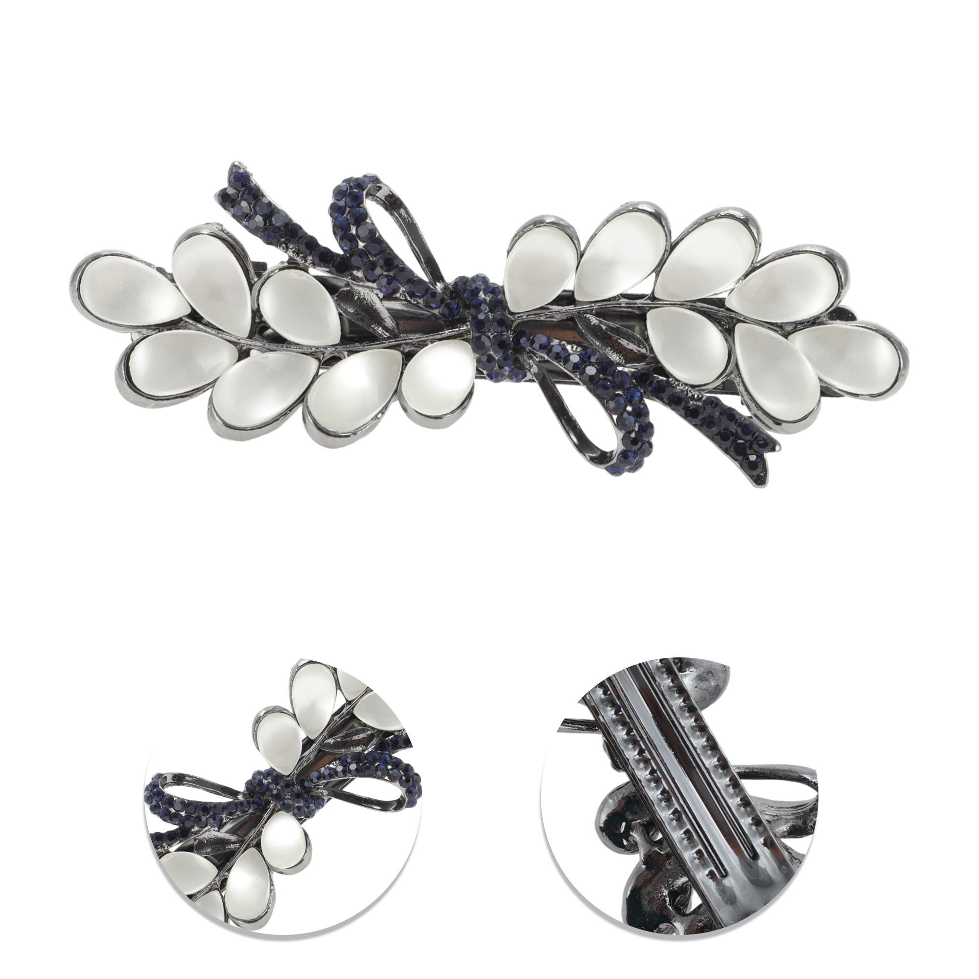 Unique Bargains Wisteria Flowers French Barrette Hair Clips Black White