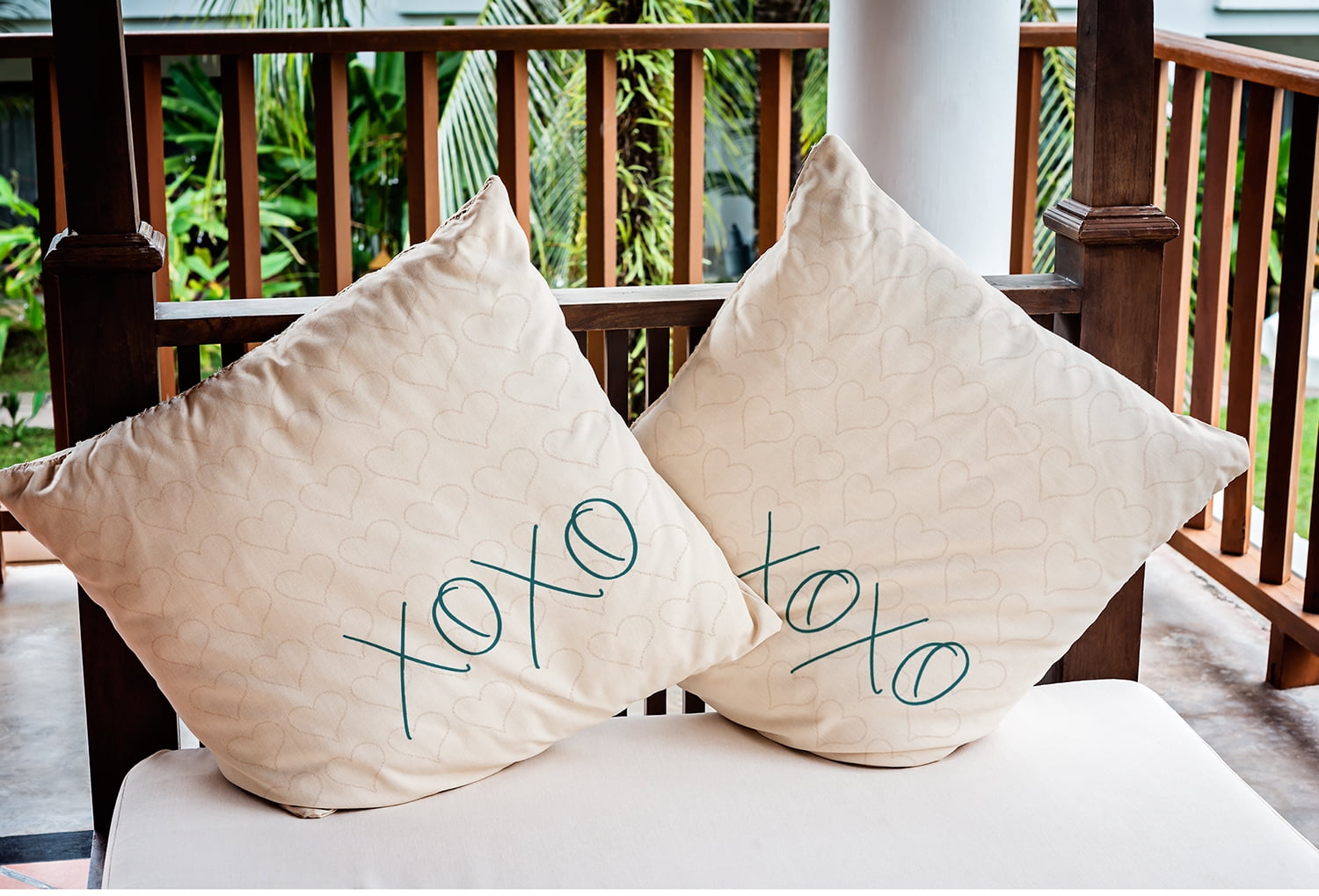 20"x20" Simply Daisy Valentines XOXO with Hearts Poly Indoor/Outdoor Pillow, Teal Qty 1