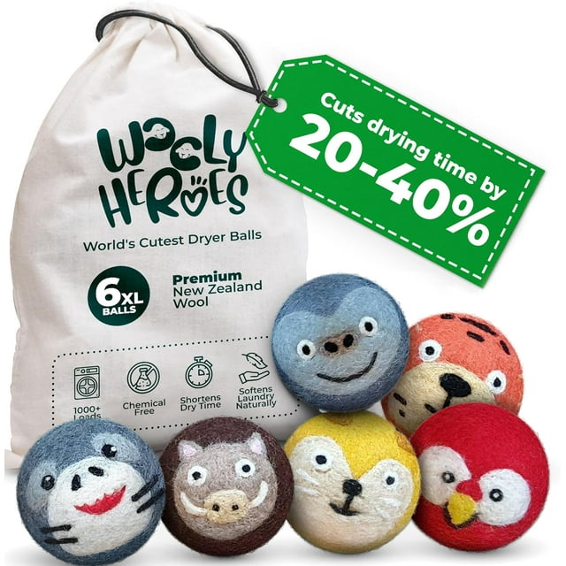Plus de Feuilles de Séchage! Boules de Séchage en Laine Réutilisables TG Lot de 6 - Réduit l'Électricité Statique, Coupe le Temps de Séchage, & Adoucit Naturellement