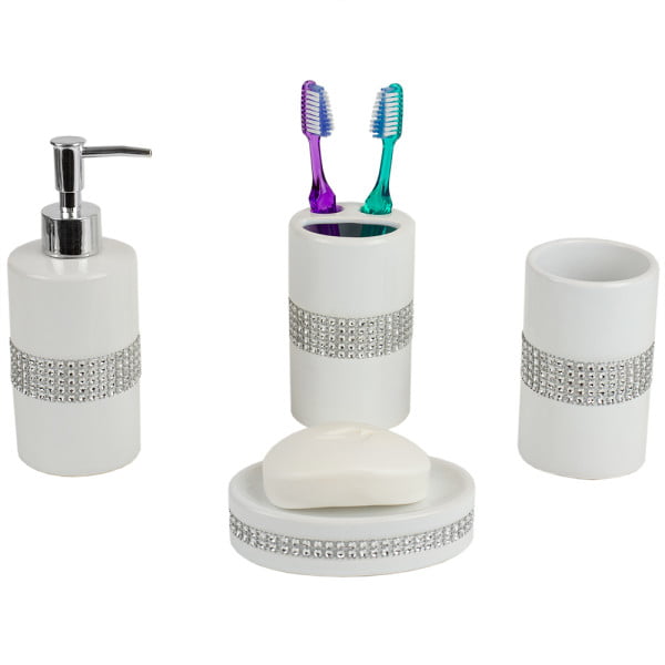 SQ Professional 4 Piece Deluxe Bathroom Accessory Set Waffle Stone