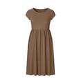 thumbnail image 6 of QIUOMBBP Women's Ruffle Maxi Dresses Cap Sleeve Crew Neck A Line High Waisted Dress Summer Loose Casual Sundress Coffee M, 6 of 7