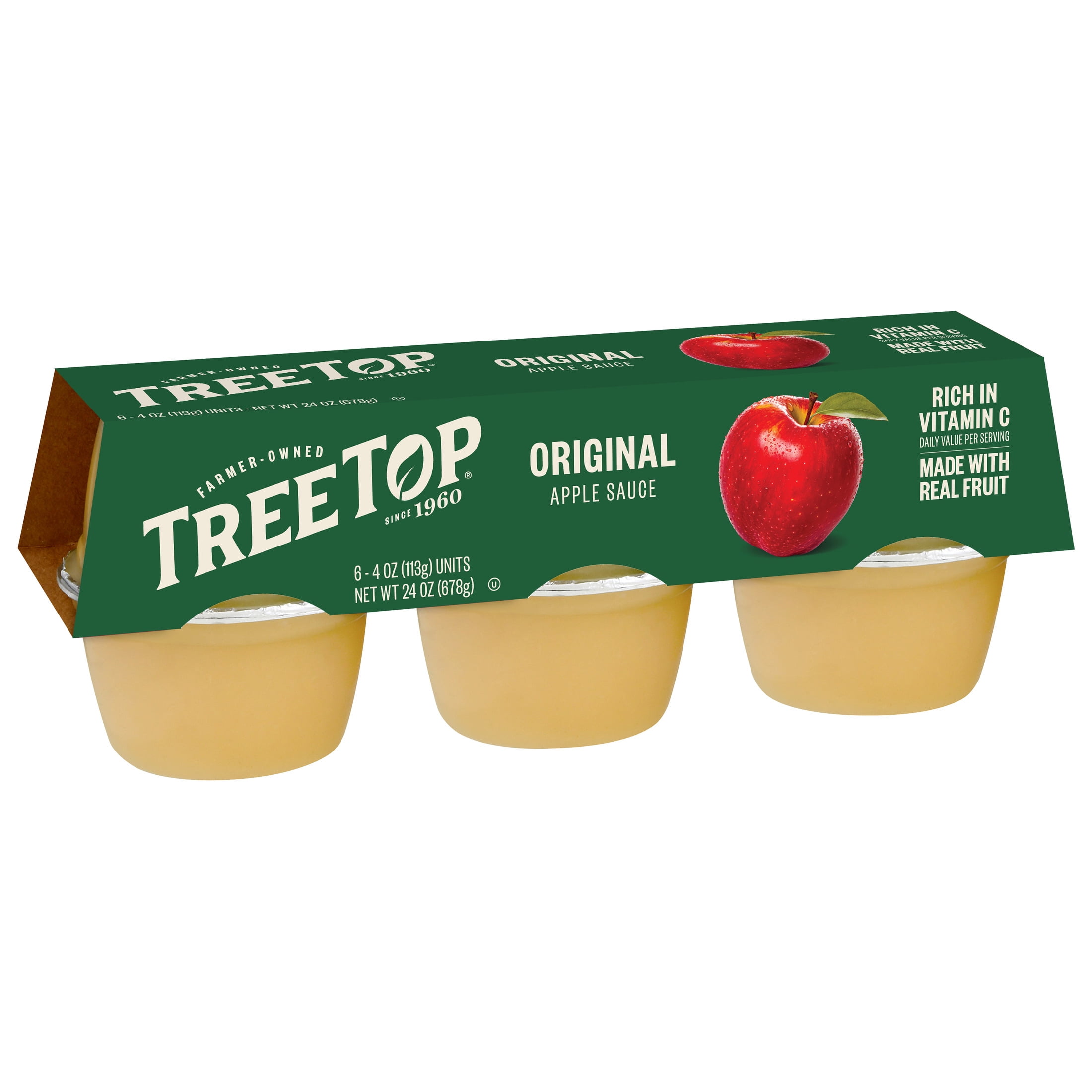 Tree Top Original Apple Sauce Cups, Made with Real Fruit, 4 Oz, 6 Count